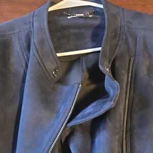 HalstonWomen's Navy Suede Fabric Moto Jacket